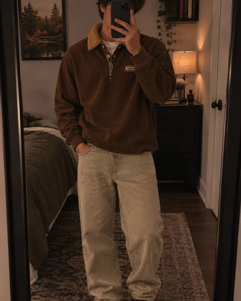 Chamonix Corduroy Polo Sweater in Brown