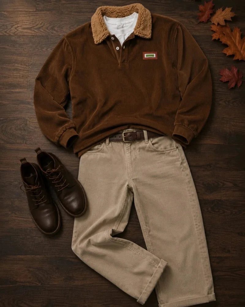 Chamonix Corduroy Polo Sweater in Brown