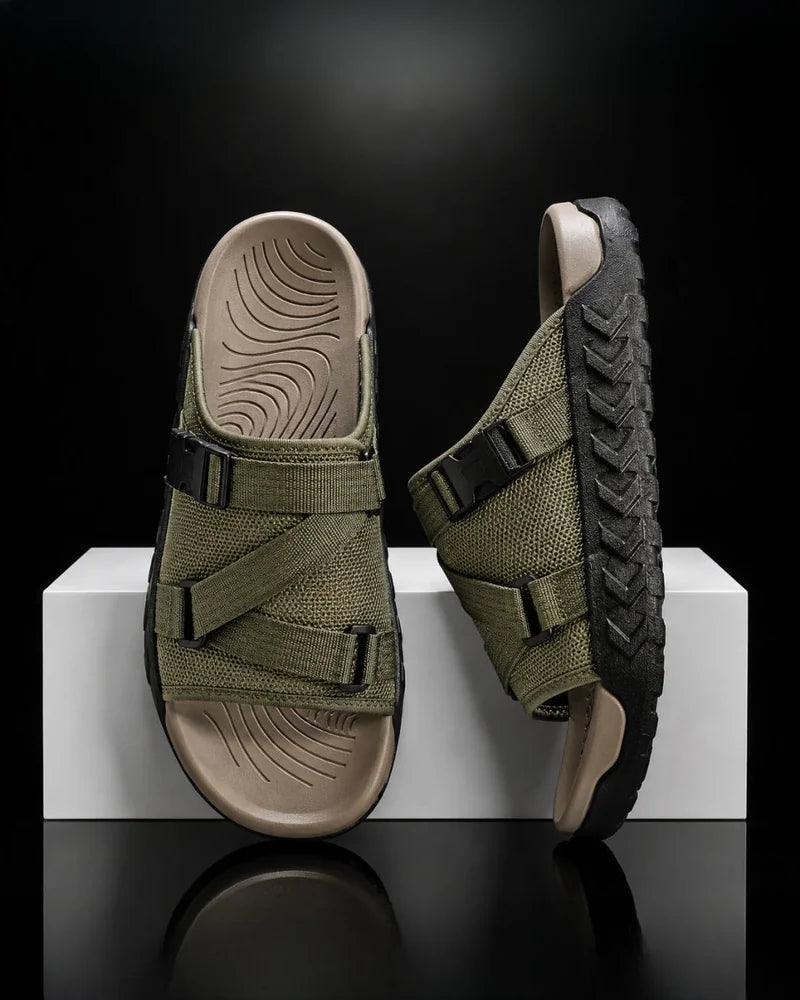 Cortina Buckle Slides in Olive
