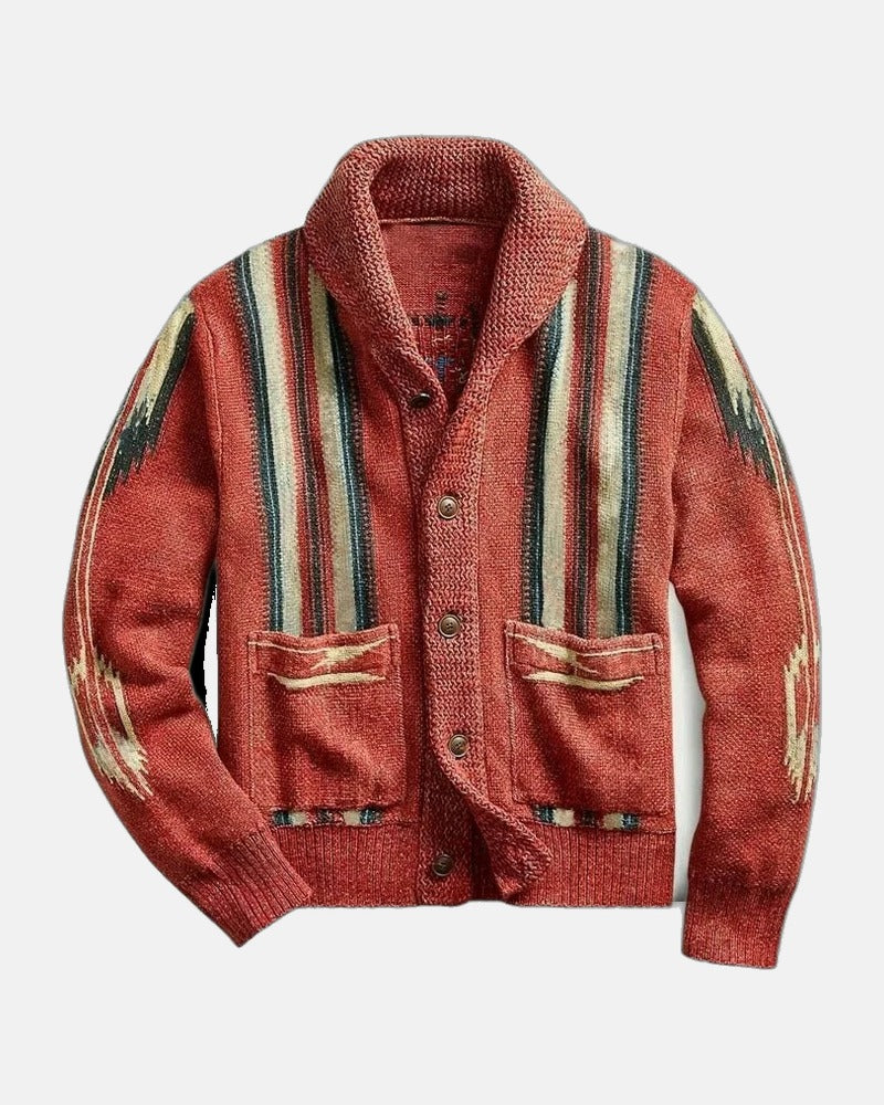 Navarre Jacquard Cardigan in Coral Red