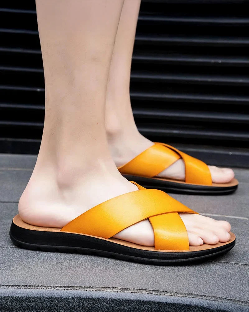 Castor Leather Slides