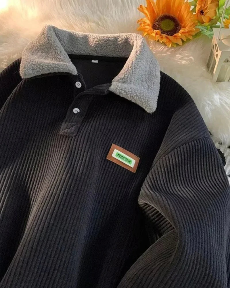 Chamonix Corduroy Polo Sweater in Black