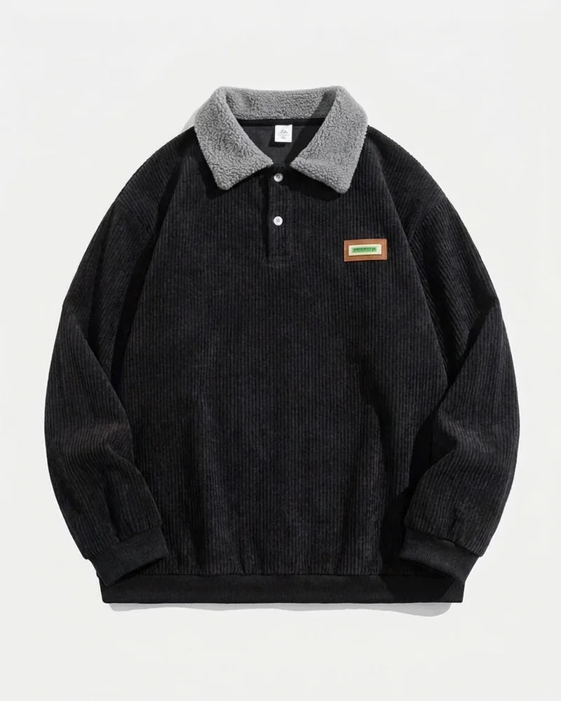 Chamonix Corduroy Polo Sweater in Black