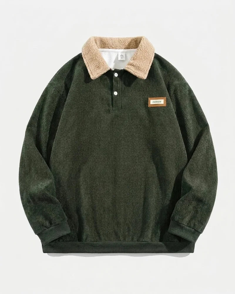 Chamonix Corduroy Polo Sweater in Forest Green