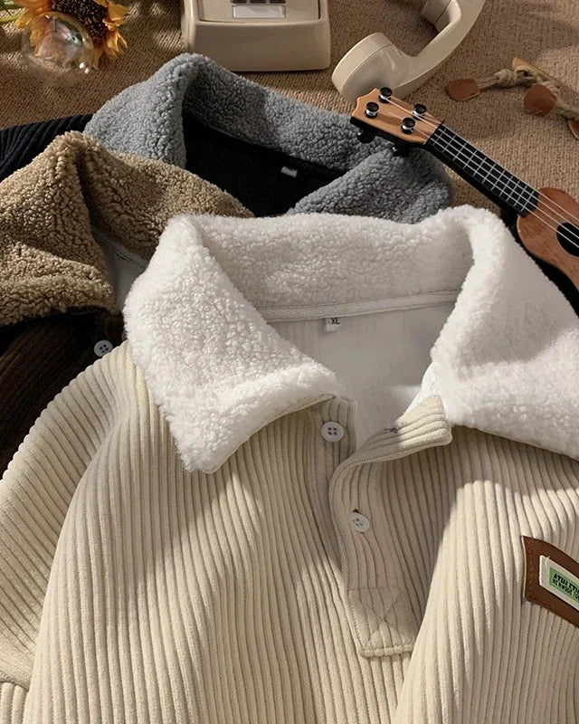 Chamonix Corduroy Polo Sweater in Cream