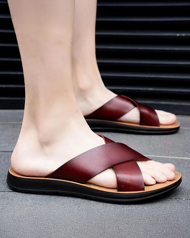 Castor Leather Slides