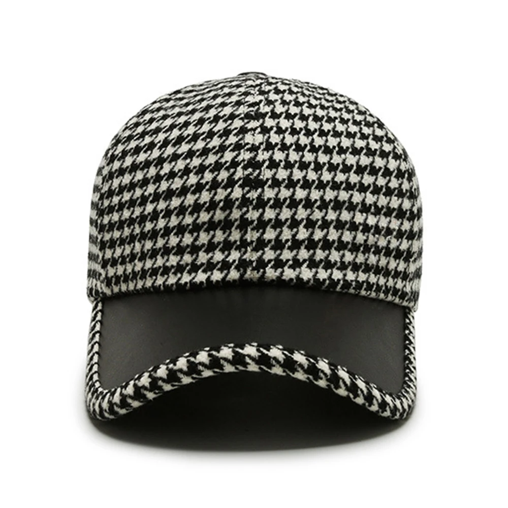 Houndstooth Leather Cap